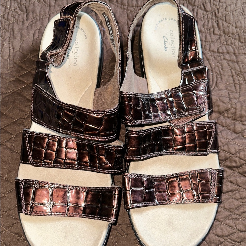 Clarks Dark Brown Croc-Pattern Sandals